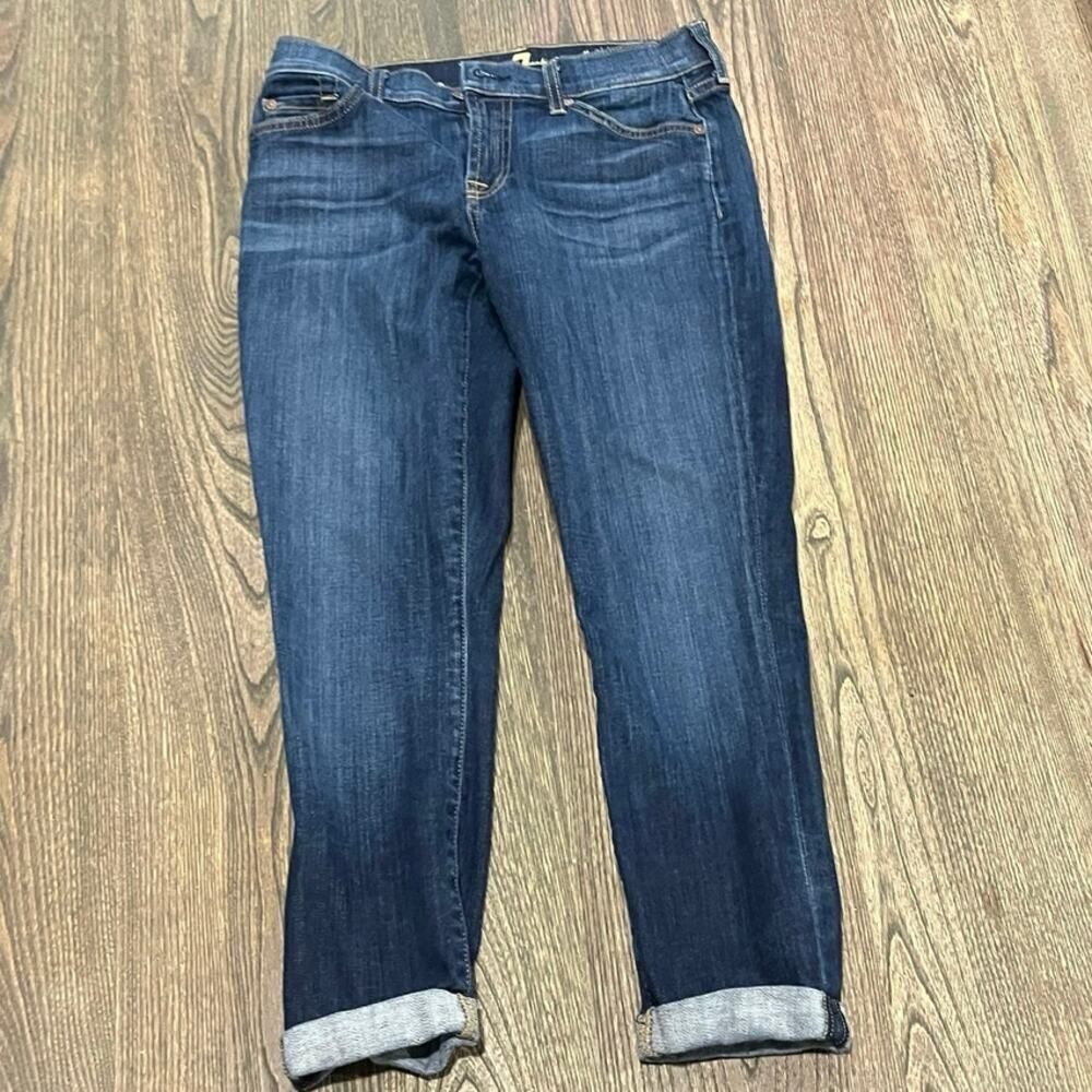 7 For All Mankind The Skinny Crop & Roll Jeans Denim Dark Wash Blue Size 27